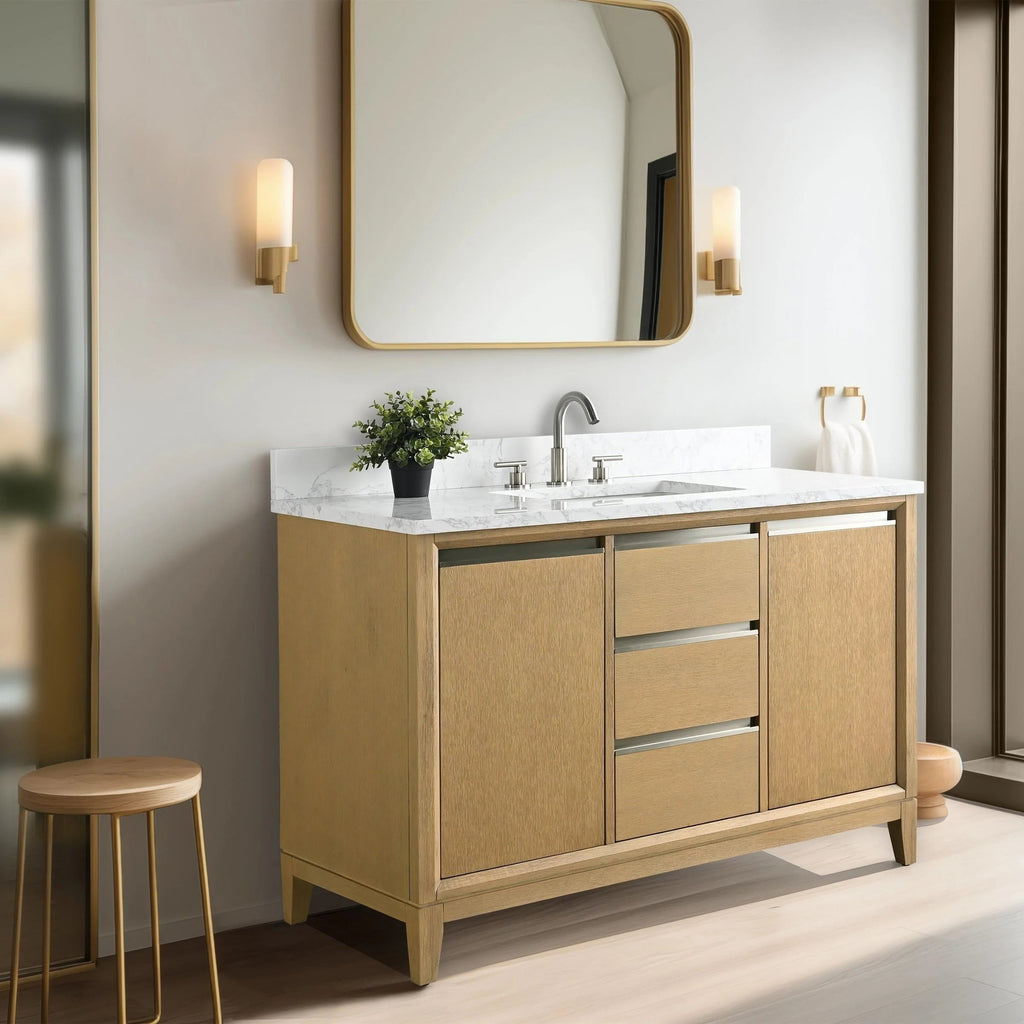 Meuble-lavabo de salle de bain Vanity Art avec lavabo en céramique et comptoir en marbre reconstitué