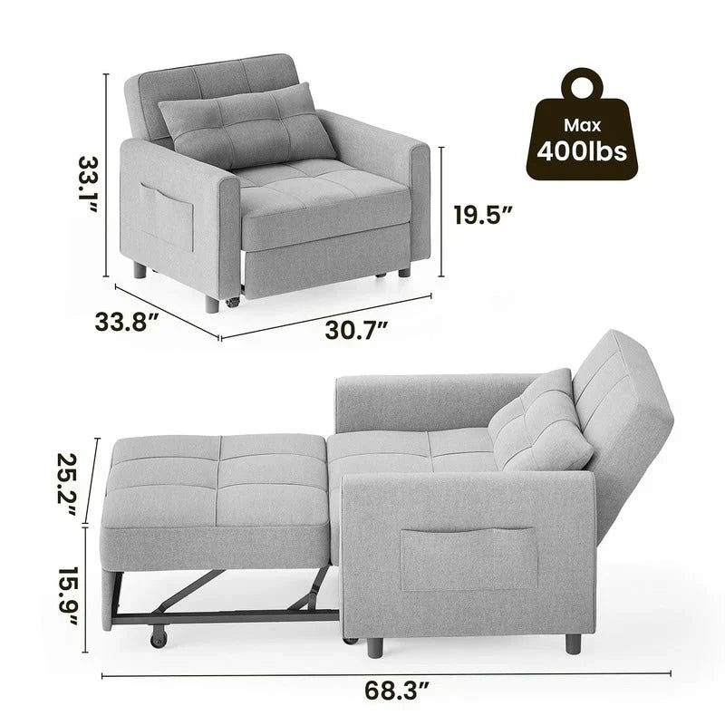 Divano letto trasformabile 3 in 1 con schienale regolabile, poltrona-divano estraibile, letto pieghevole convertibile per soggiorno