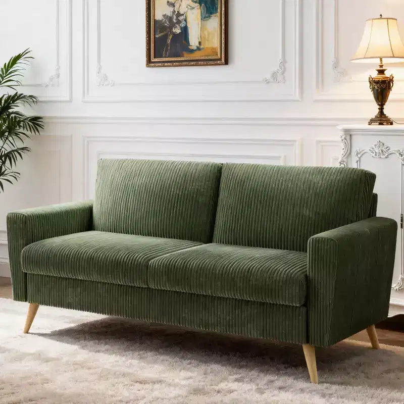 68 Mid-Century Modern Corduroy Loveseat Sofa with Spring Pad