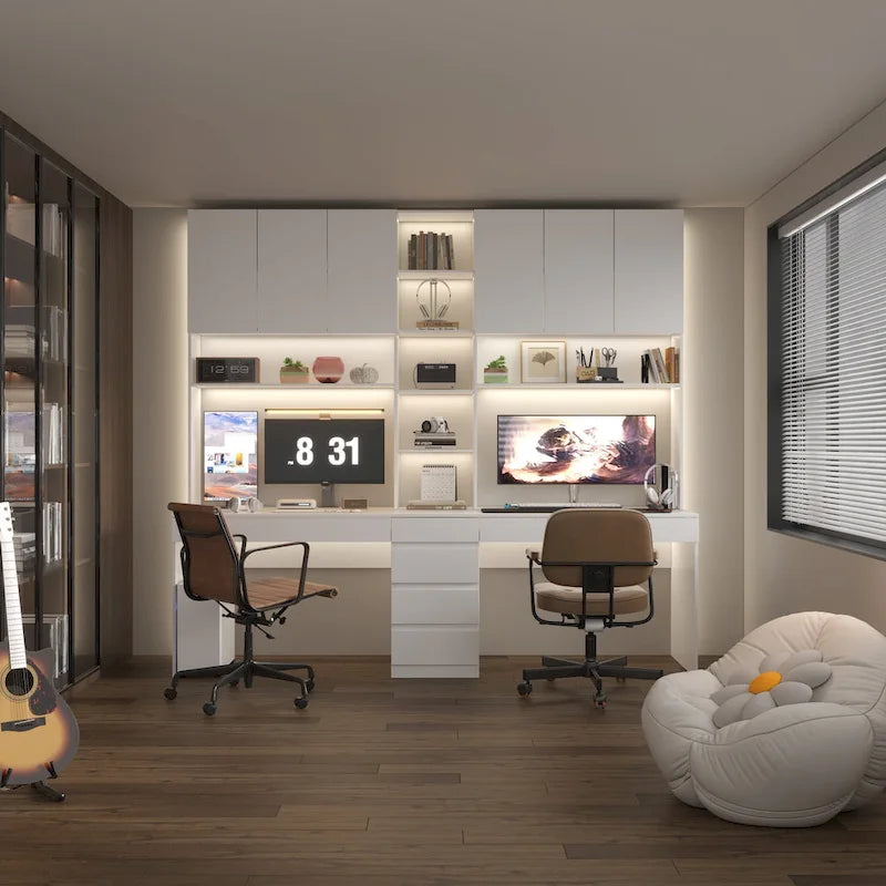 Bureau moderne spacieux blanc pour deux personnes, pour le jeu et le travail