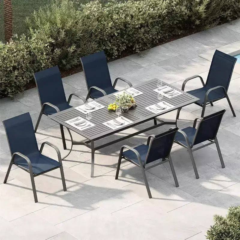 Chaises de patio, lot de 4/6 chaises de repas d’extérieur empilables et légères en textilène, toutes saisons, avec accoudoirs, pour la cour et le bord de la piscine