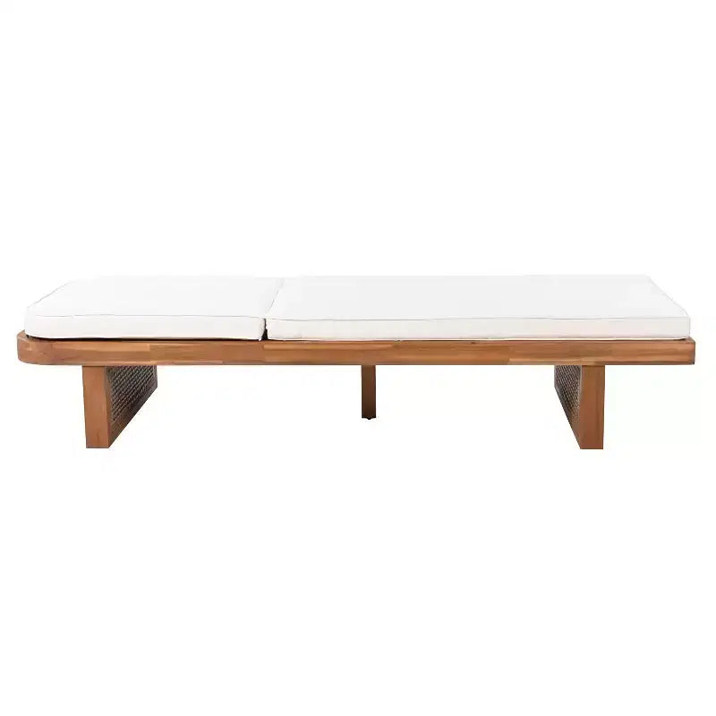 Set da esterno Christopher Knight Home Wino da 3 pezzi in legno di acacia e rattan, con lettino prendisole, cuscino e tavolino a doghe
