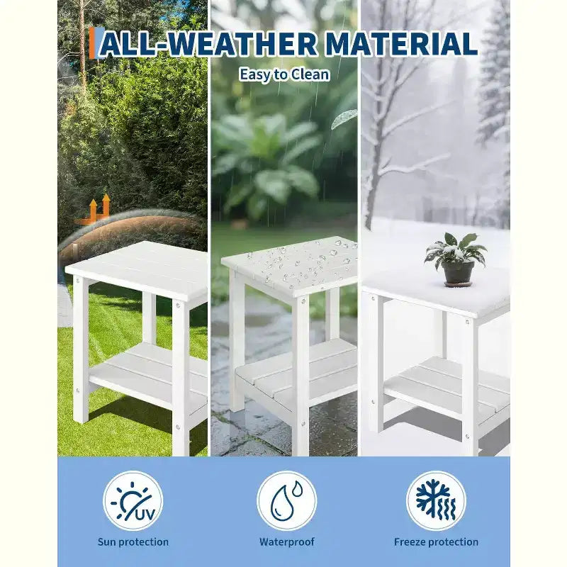 2er-Set klappbare Adirondack-Stühle mit Beistelltisch, HDPE-Kunststoff in Holzoptik, Tragkraft 380lbs, wetterfestes Outdoor-Set für Terrasse, Deck und Feuerstelle