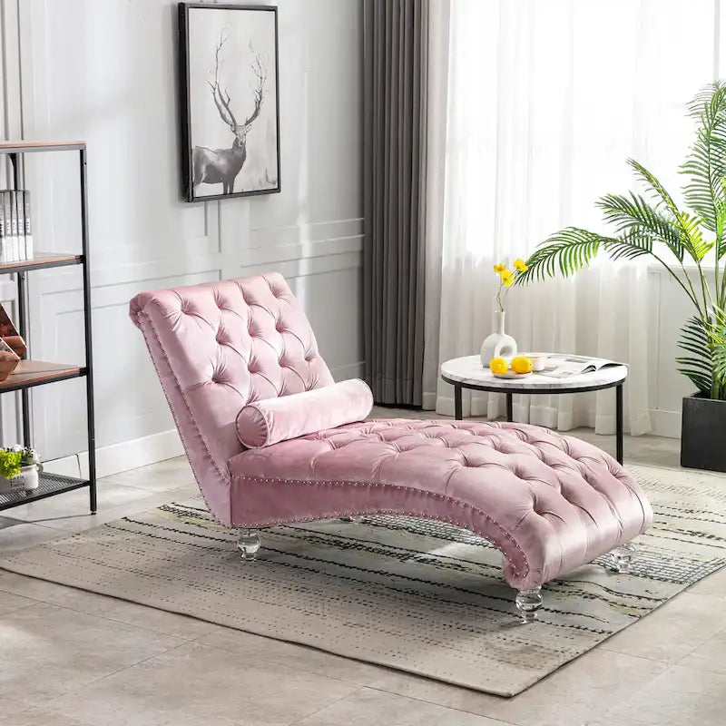 Gepolsterte Samt-Chaiselongue mit Knopfheftung, Liegefunktion, Kissen und Acrylfüßen