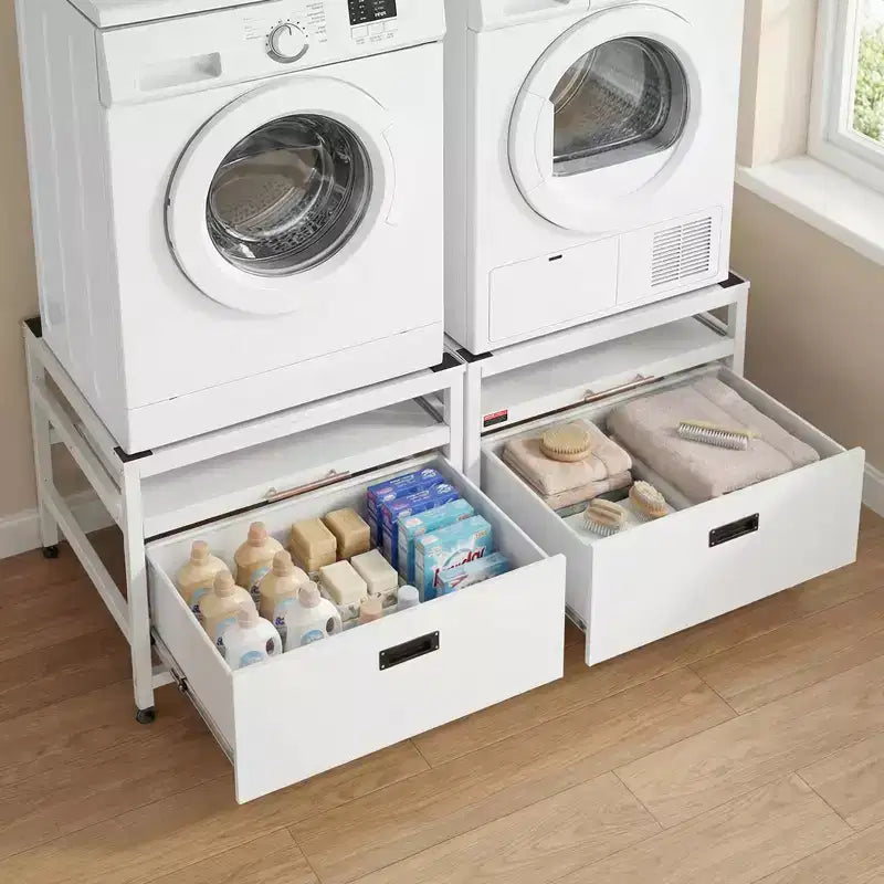 VEVOR wasmachine- en drogerverhoging, 22.6 in hoog, 29x29 in, met uitschuifbare lade en opbergruimte, draagvermogen van 800 lbs, antislip, wit
