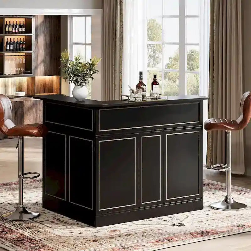 Meuble-bar en forme de L avec porte-verres à pied pour bar à domicile