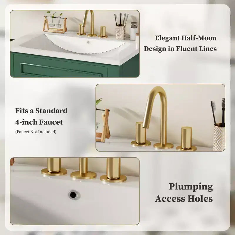 Meuble-lavabo de salle de bains 24 avec lavabo en céramique, meuble de style Shaker, 2 portes à fermeture amortie, structure en bois massif pour petite salle de bains ou salle d'eau