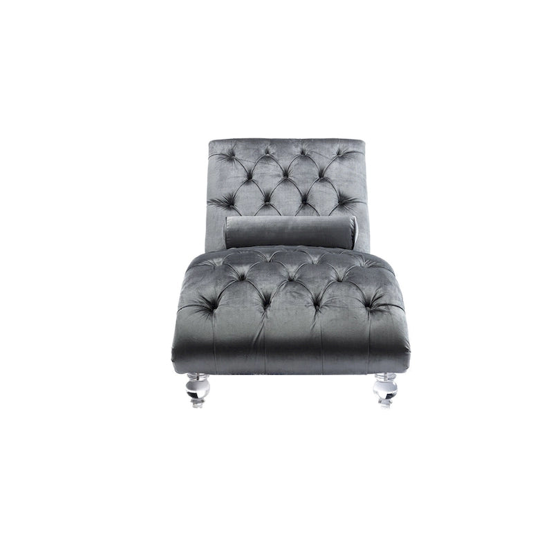 Gepolsterte Samt-Chaiselongue mit Knopfheftung, Liegefunktion, Kissen und Acrylfüßen