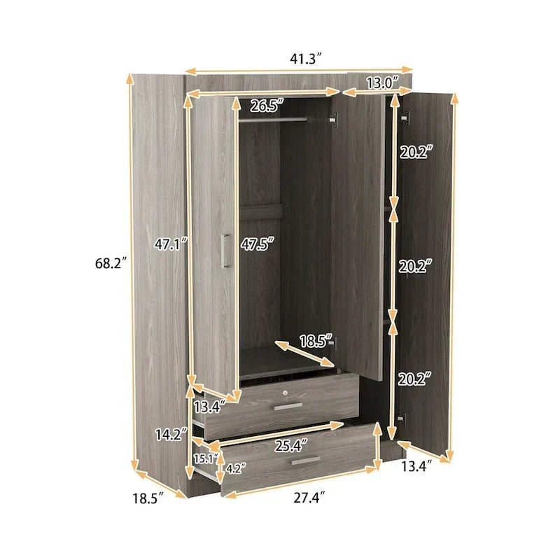 Armoire à 3 portes avec 2 tiroirs