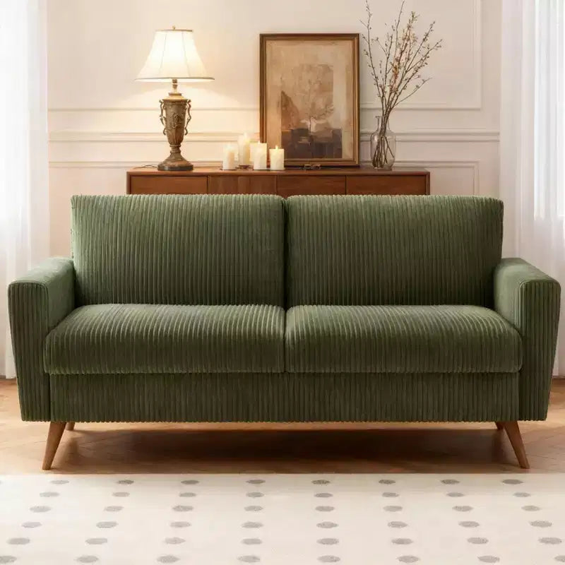 68 Mid-Century Modern Corduroy Loveseat Sofa with Spring Pad