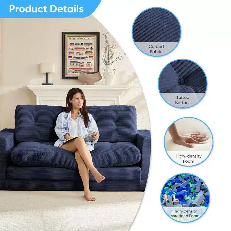 Canapé-lit futon convertible 2-en-1 Mjkone de 71', en tissu côtelé, pliable et capitonné avec boutons, canapé-lit deux places gain de place