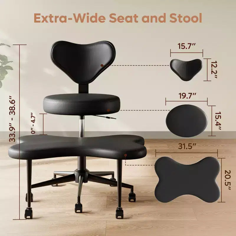 Sedia da ufficio ergonomica Pinmoco a gambe incrociate, sedia da meditazione regolabile in altezza, girevole a 360, con supporto lombare, per attività e ufficio, sedia per ADHD