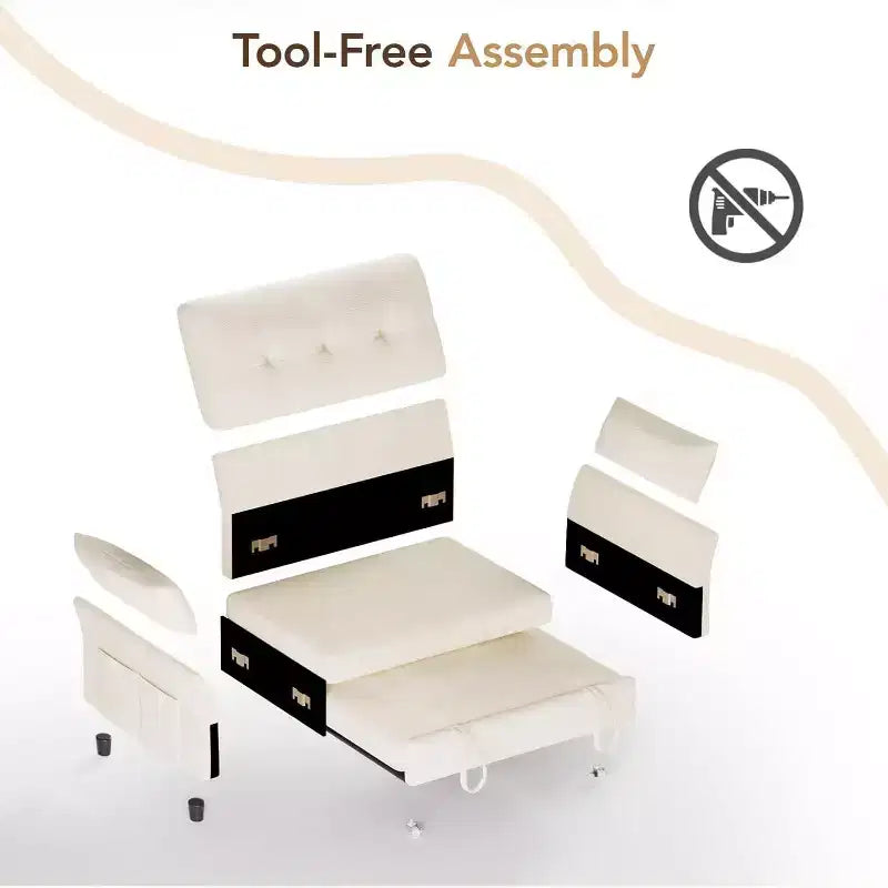 Divano letto trasformabile Dyonery 3-in-1, divano letto estraibile con tasca laterale e schienale regolabile, montaggio senza attrezzi, divanetto pieghevole