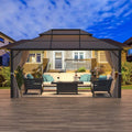 Gazebo EROMMY con tetto rigido, pergola da esterno con doppio tetto, rete e tende, copertura robusta per patio, giardino e feste in piscina