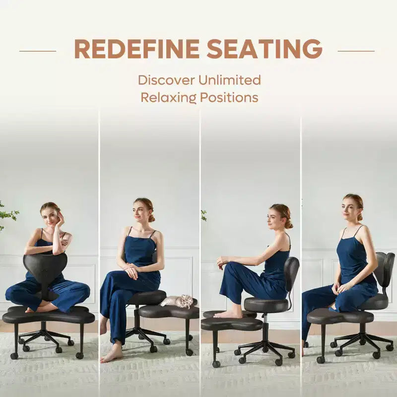 Sedia da ufficio ergonomica Pinmoco a gambe incrociate, sedia da meditazione regolabile in altezza, girevole a 360, con supporto lombare, per attività e ufficio, sedia per ADHD