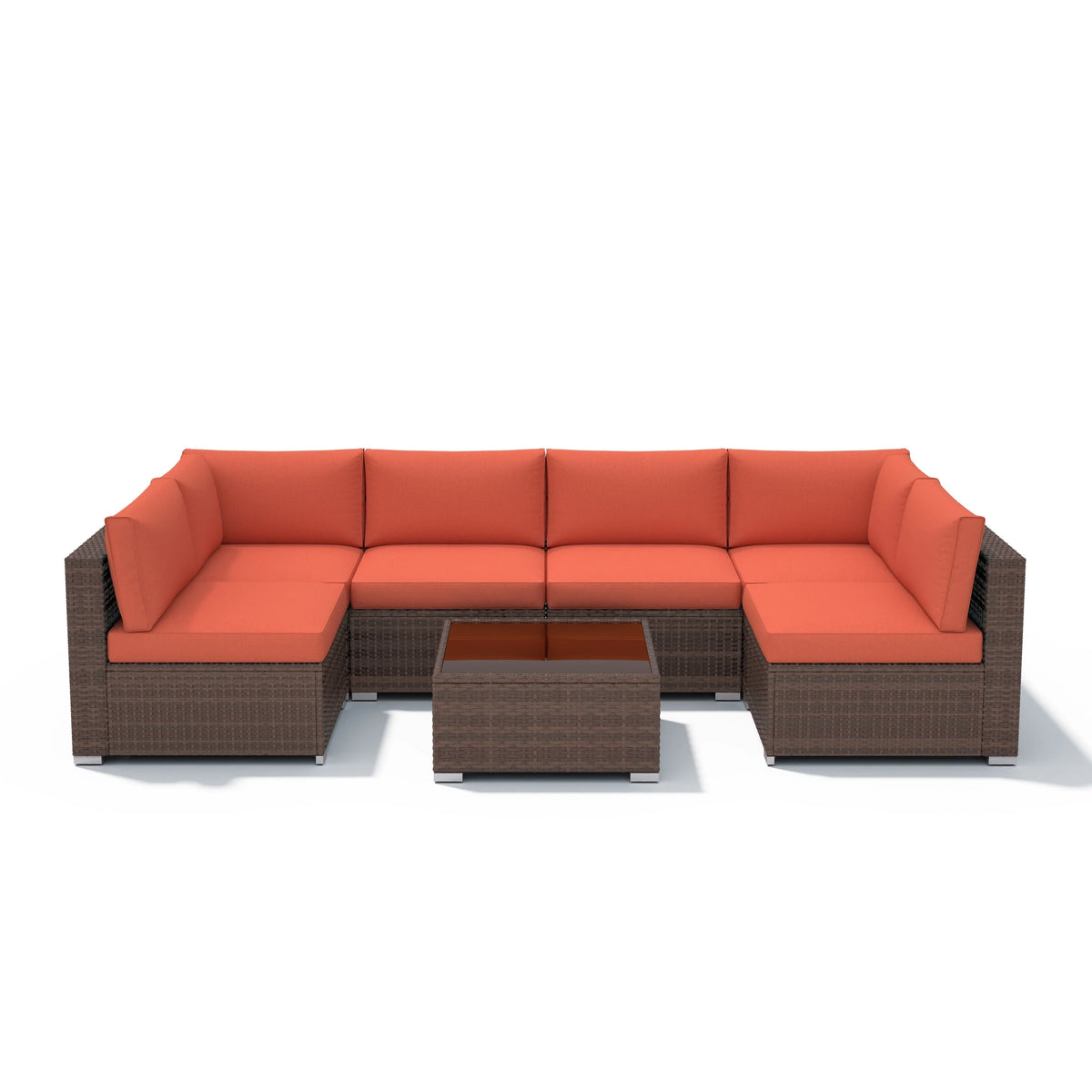 7-teiliges Outdoor-Ecksofaset aus Rattan und Stahl mit Kissen
