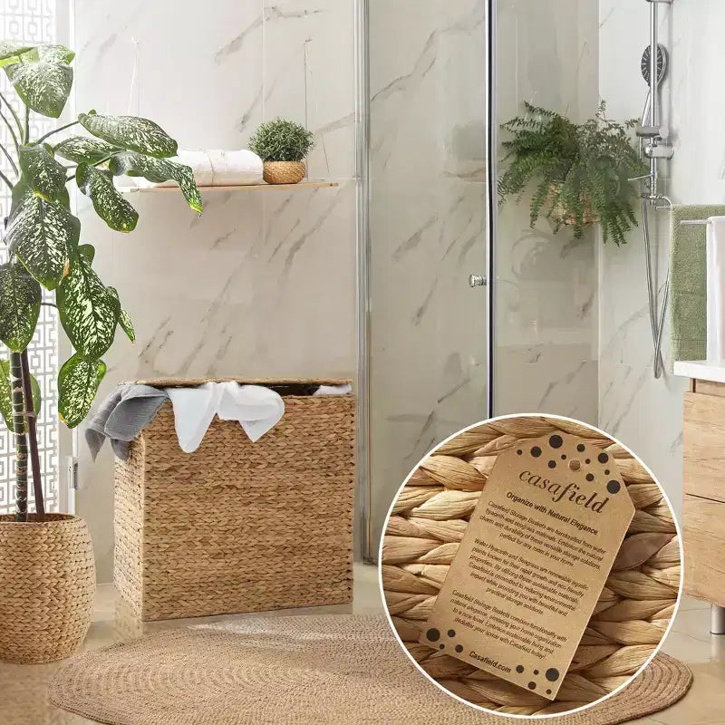 Panier à linge Casafield à 2 compartiments avec couvercle et sacs doublure amovibles, panier de tri tressé en jacinthe d’eau pour vêtements