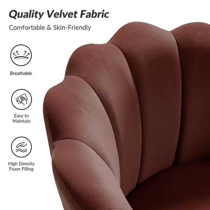 Fauteuil tonneau confortable avec pieds en métal doré, fauteuil d’appoint pour le salon