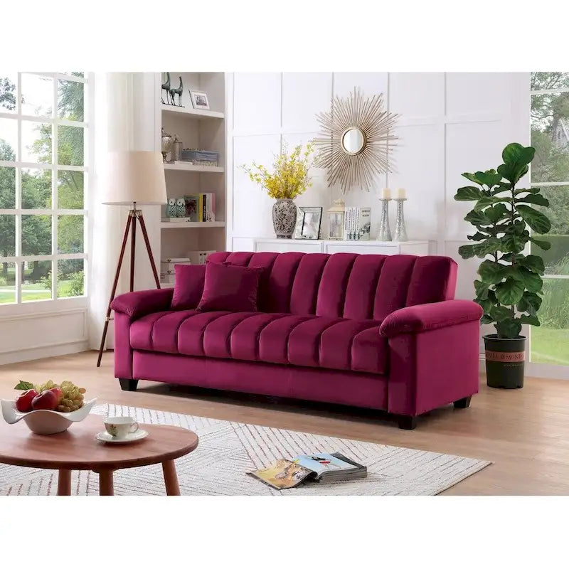Fabric Upholstered Channel Back Living Room Convertible Sofabed