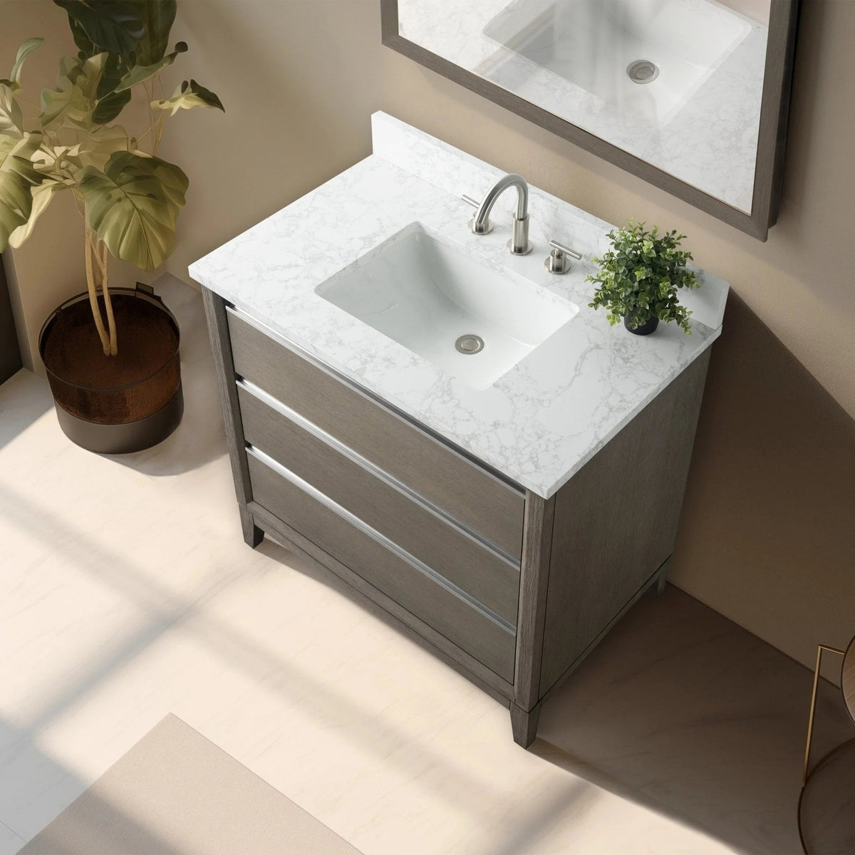 Meuble-lavabo de salle de bain Vanity Art avec lavabo en céramique et comptoir en marbre reconstitué