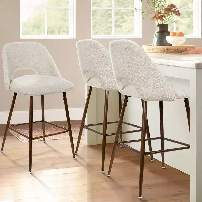 Ensemble de 3 tabourets de bar mi-hauteur de style moderne du milieu du siècle, chaises rembourrées de 26 po pour îlot de cuisine, pieds en métal finition noyer - Panipeachy