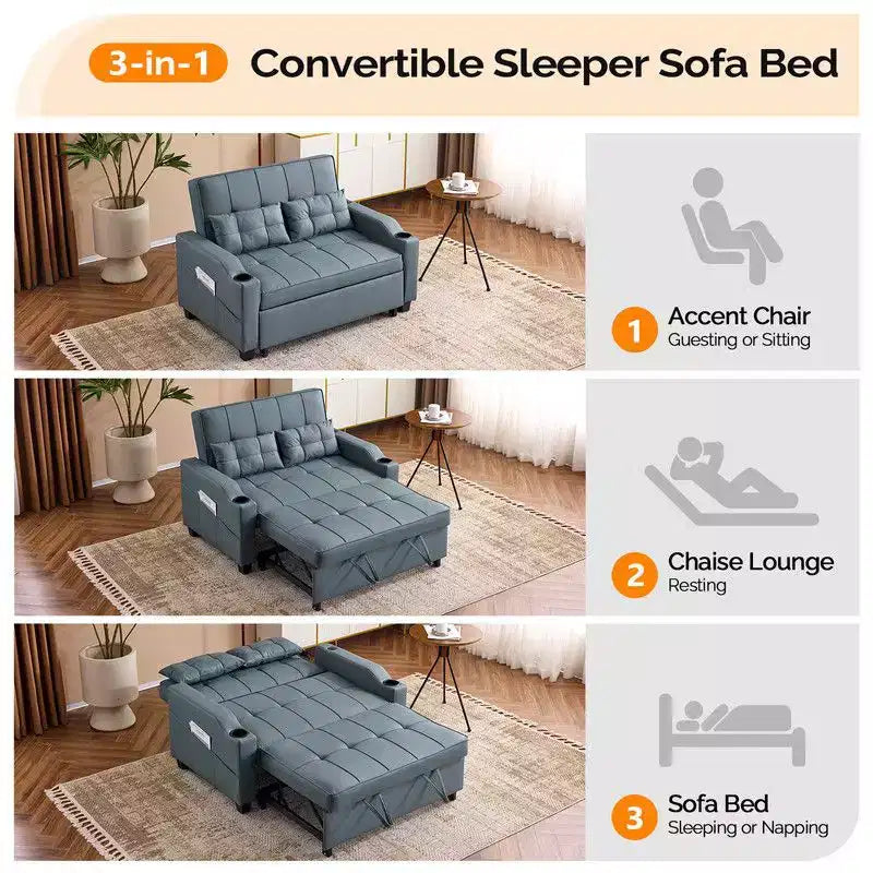 Gepolsterte, umwandelbare Schlafcouch mit Relaxfunktion aus Cat's-Claw-Leder, Kissen inklusive, für kleine Räume