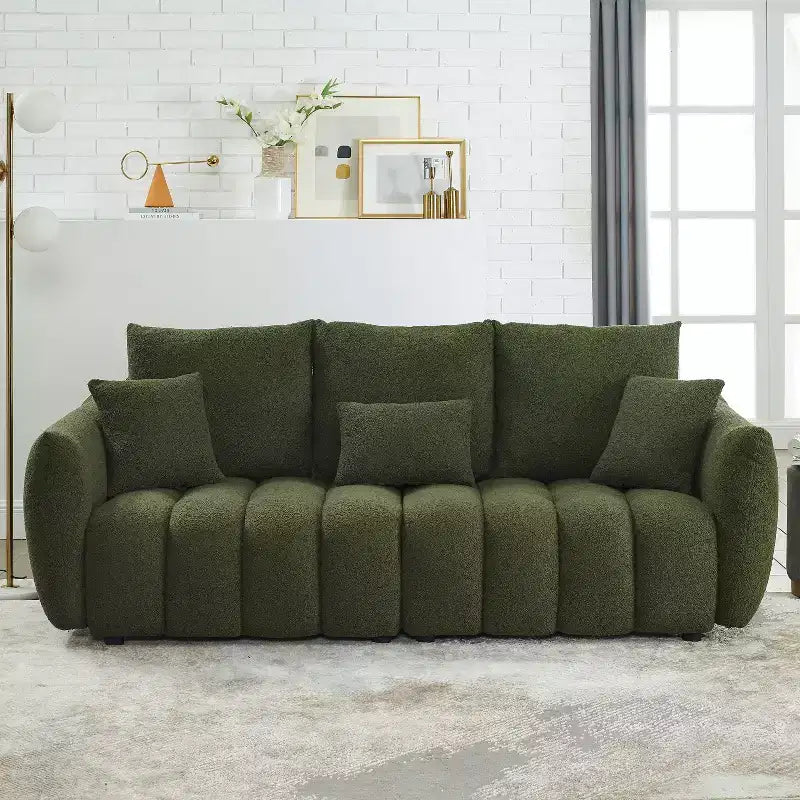 GDFStudio Alanna moderne 3-zitsbank van teddy-stof met kussens, 79.5