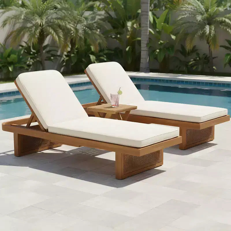 Set da esterno Christopher Knight Home Wino da 3 pezzi in legno di acacia e rattan, con lettino prendisole, cuscino e tavolino a doghe