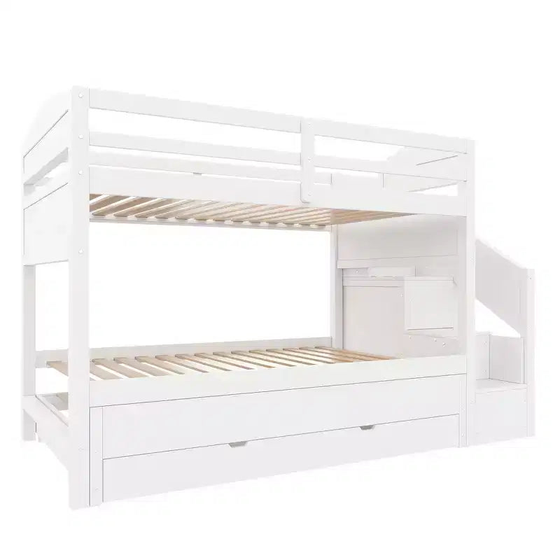 Struttura letto a castello singolo Whisen XL con letto estraibile, letto a castello con contenitore, legno massello, scala contenitore, armadio, 3 cassetti, per bambini