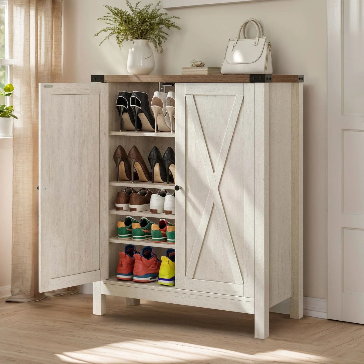 Meuble à chaussures Moasis à 5 niveaux, pour 20 paires, avec doubles portes, pour entrée