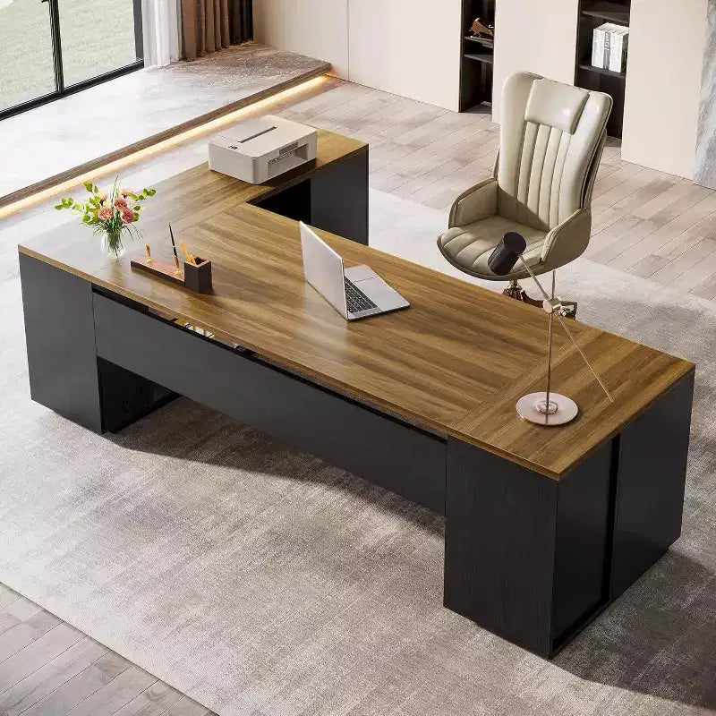 Lantine 85.8 L-vormig directiebureau, extra groot computerbureau voor kantoor met archieflades voor thuiskantoor