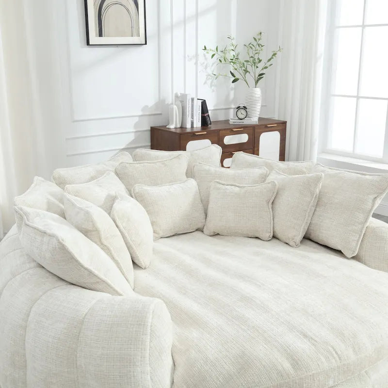 Comodo divano letto matrimoniale a forma di pagnotta, formato extra-large con braccioli