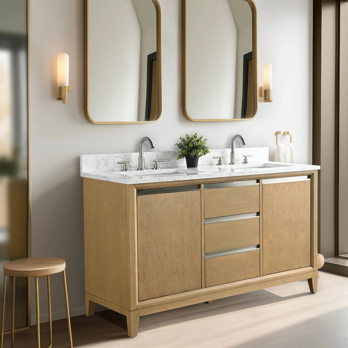 Meuble-lavabo de salle de bain Vanity Art avec lavabo en céramique et comptoir en marbre reconstitué