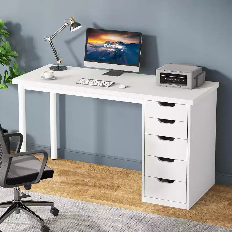 Scrivania per computer Lantine con 5 cassetti, moderna e semplice, da 47 pollici, per ufficio domestico, studio e scrittura, adatta a spazi piccoli