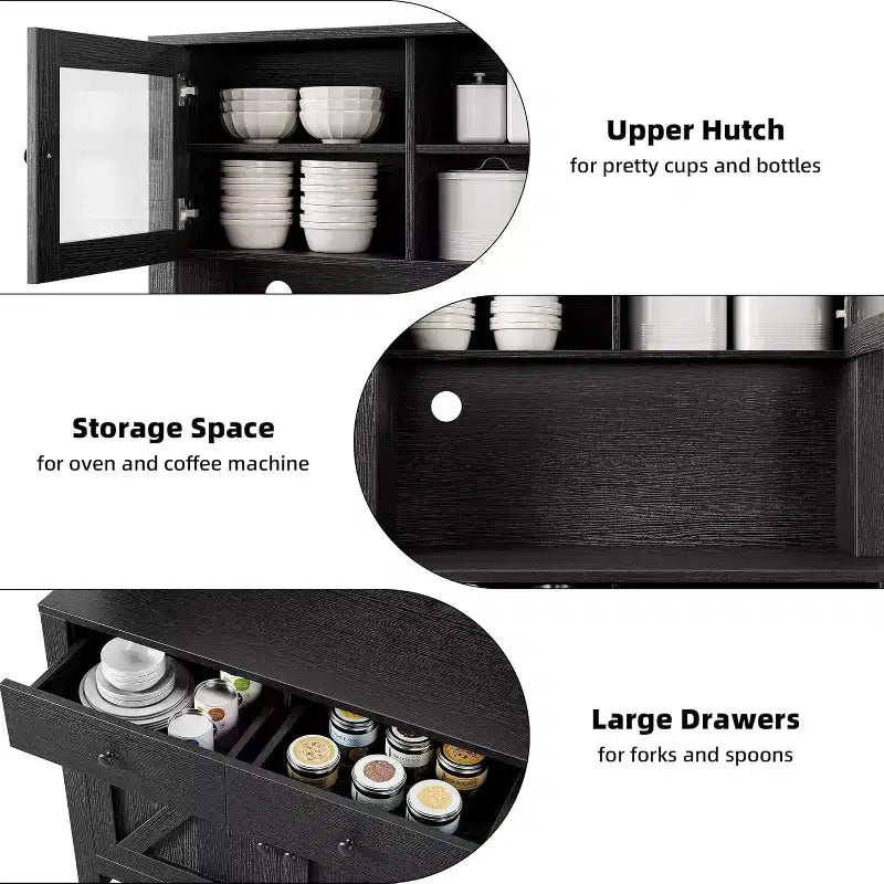 Dispensa da cucina con supporto per microonde, mobile a credenza con buffet e ripiani regolabili, per cucina e sala da pranzo