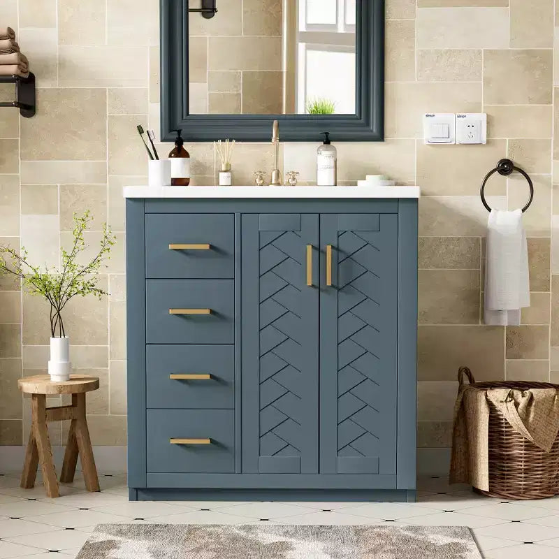 Meuble-lavabo de salle de bain 30 avec lavabo et 3 tiroirs ??Noir / Bleu / Vert / Indigo / Blanc