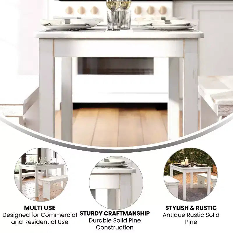 Tavolo da pranzo rettangolare in pino massello stile farmhouse Flash Furniture, 46 x 30