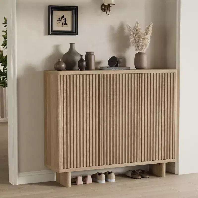 Acekool 46, meuble à chaussures avec porte cannelée, meuble de rangement à 5 niveaux, banc rustique pour entrée et couloir, 41.5H
