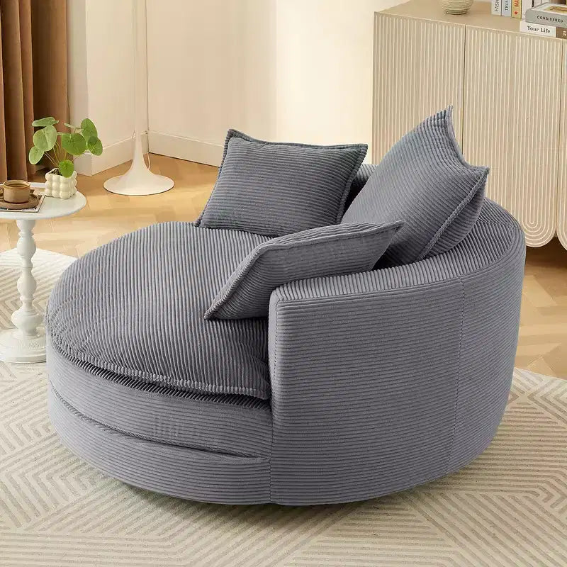 Fauteuil d’appoint pivotant à 360°, fauteuil tonneau rond pivotant avec coussin pour le salon