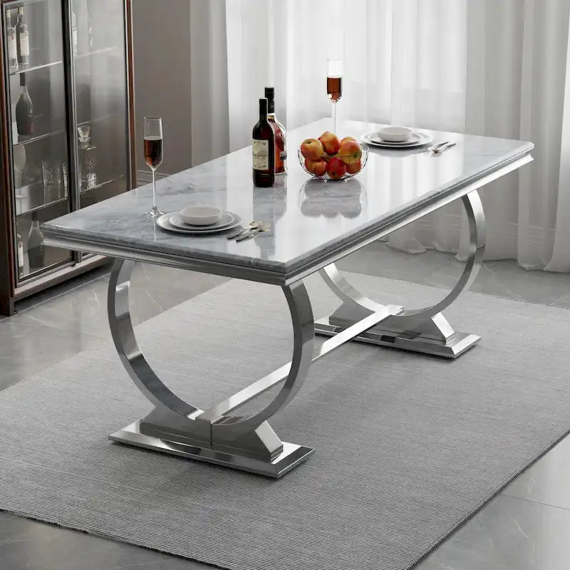 Tavolo da pranzo di lusso con base circolare in metallo lucido - 72 Inch