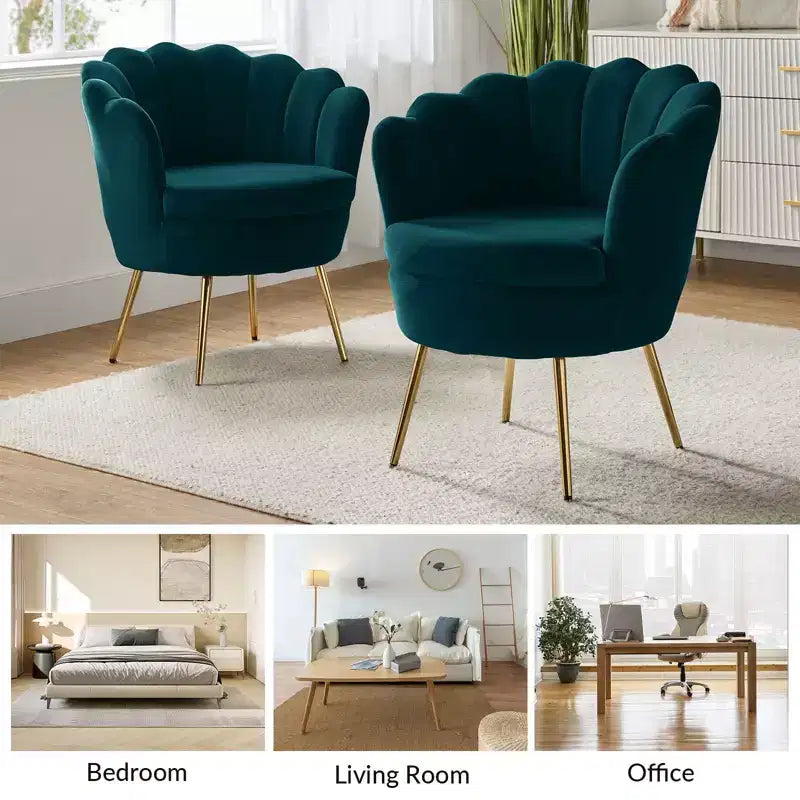 Fauteuil tonneau confortable avec pieds en métal doré, fauteuil d’appoint pour le salon