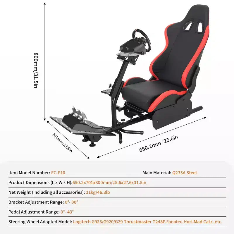 Zusammenklappbares Rennsimulator-Cockpit, verstellbarer Lenkradständer für G29/G920/G923, kompatibel mit Thrustmaster, Fanatec, Hori und Mad Catz, Pedalwinkel verstellbar
