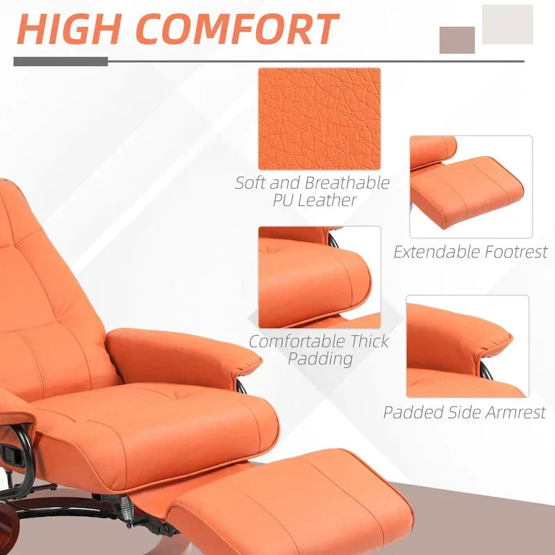 HomCom verstelbare handmatige relaxfauteuil van imitatieleer met draaivoet en comfortabele, ontspannende voetensteun
