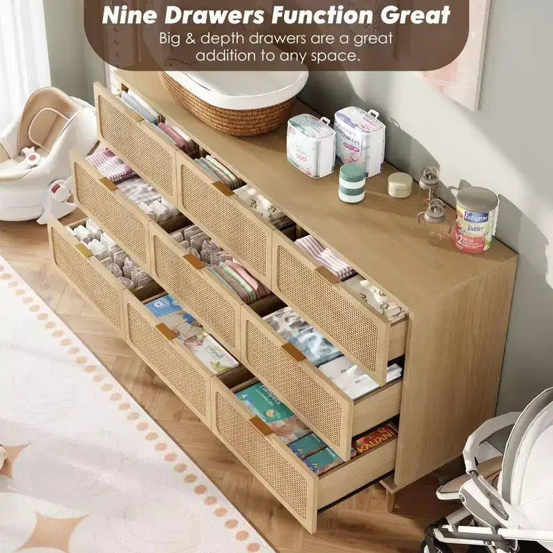 Rattan-Kommode für das Schlafzimmer, geräumige Schubladenschränke für den Kleiderschrank, geeignet für Wohnzimmer, Flur und Kinderzimmer.