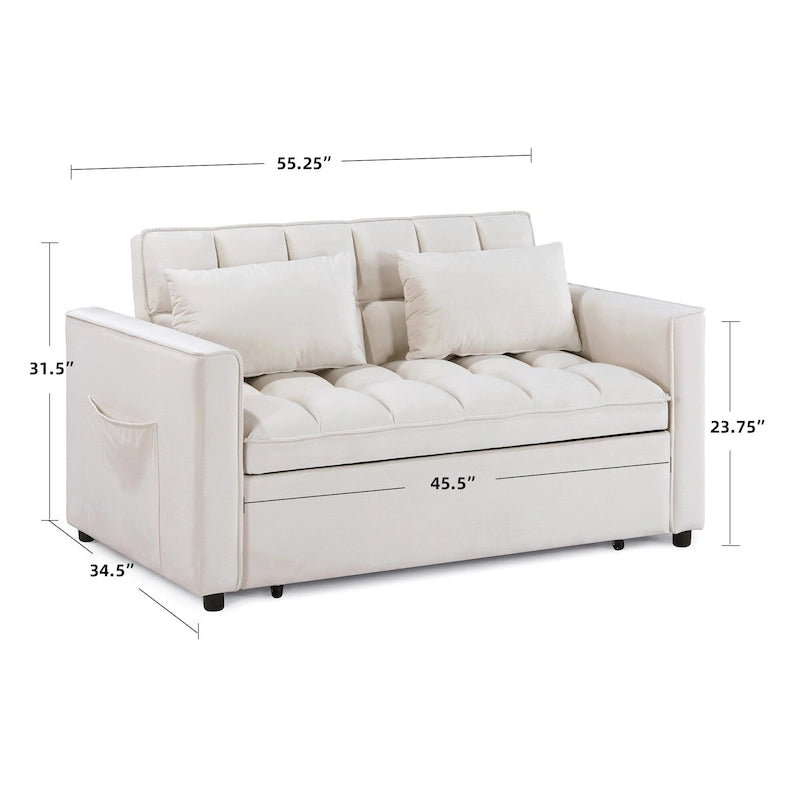 Klassisches ausziehbares, getuftetes und umbaubares Schlafsofa - 55W x 68L x 20H
