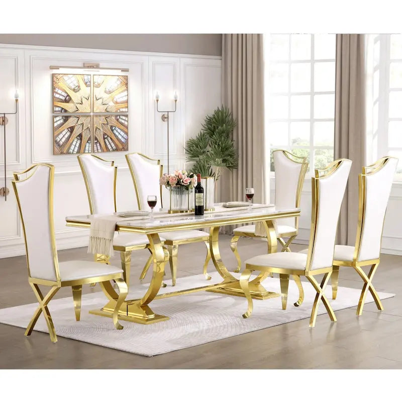 Tavolo da pranzo di lusso con base circolare in metallo lucido - 72 Inch