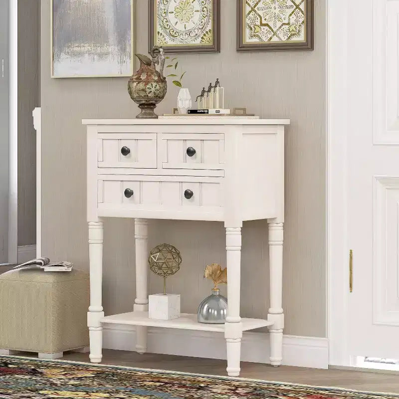 Console étroite de 23.7in avec 3 tiroirs et une étagère, table de canapé pour petit espace, entrée ou salon