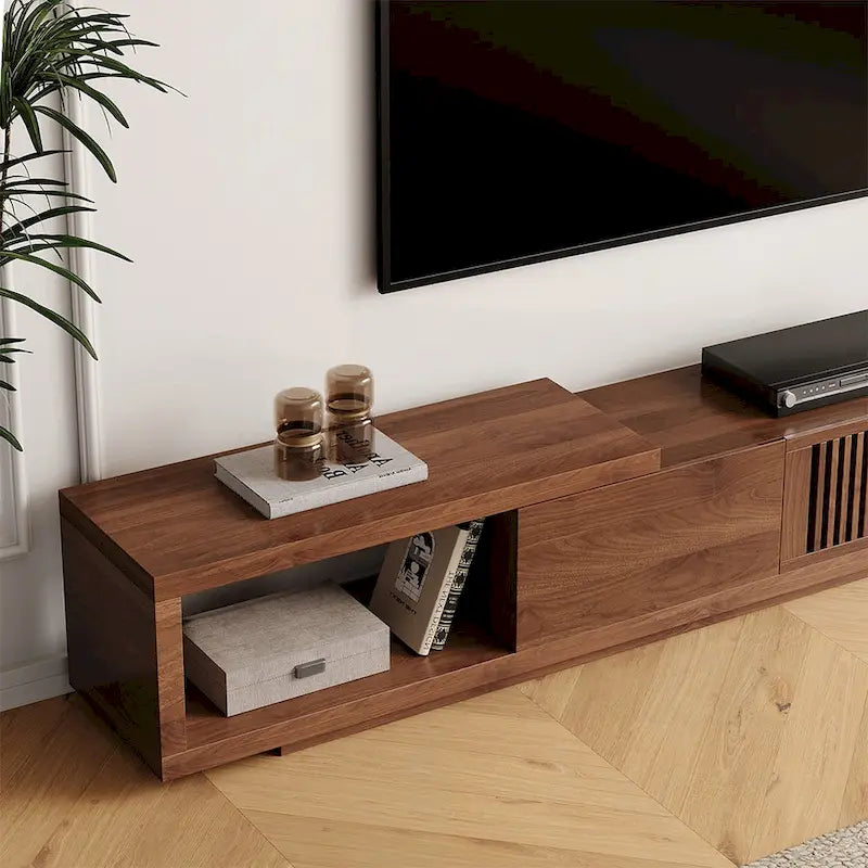 Meuble TV moderne rétractable et extensible avec 4 tiroirs, jusqu’à 103 pouces - 78.54D x 15.74W x 13.78H