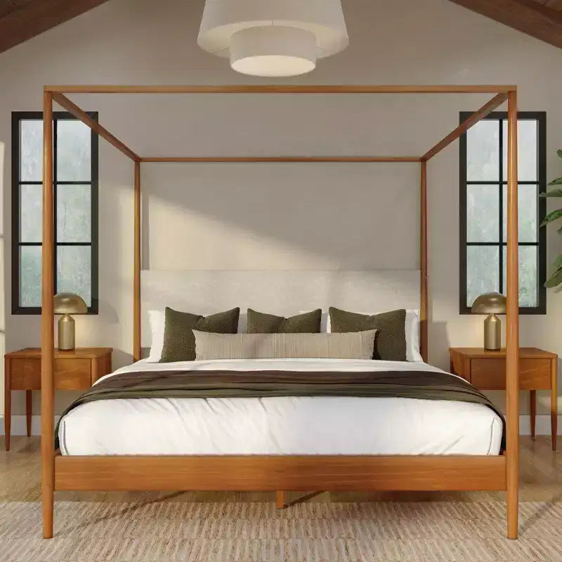 Harbor Himmelbett in King-Size mit gepolstertem Kopfteil, Blond/Swiss Coffee (MD2411-01)
