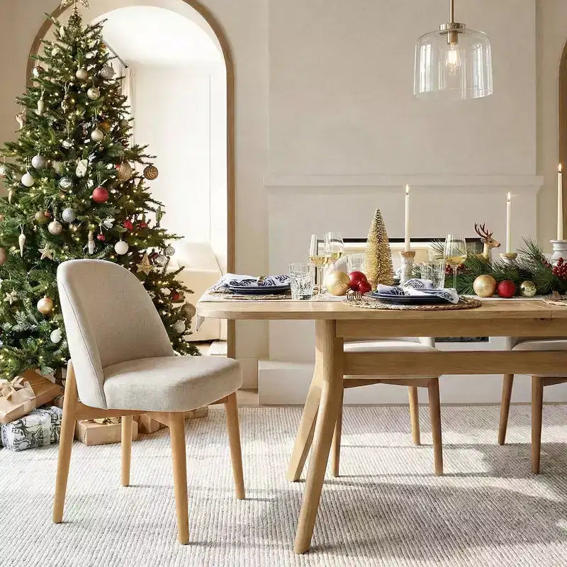 Ensemble de salle à manger de 9 pièces pour 8 personnes, table extensible à piètement en tréteau et chaises rembourrées avec pieds en bois massif-Panipeachy